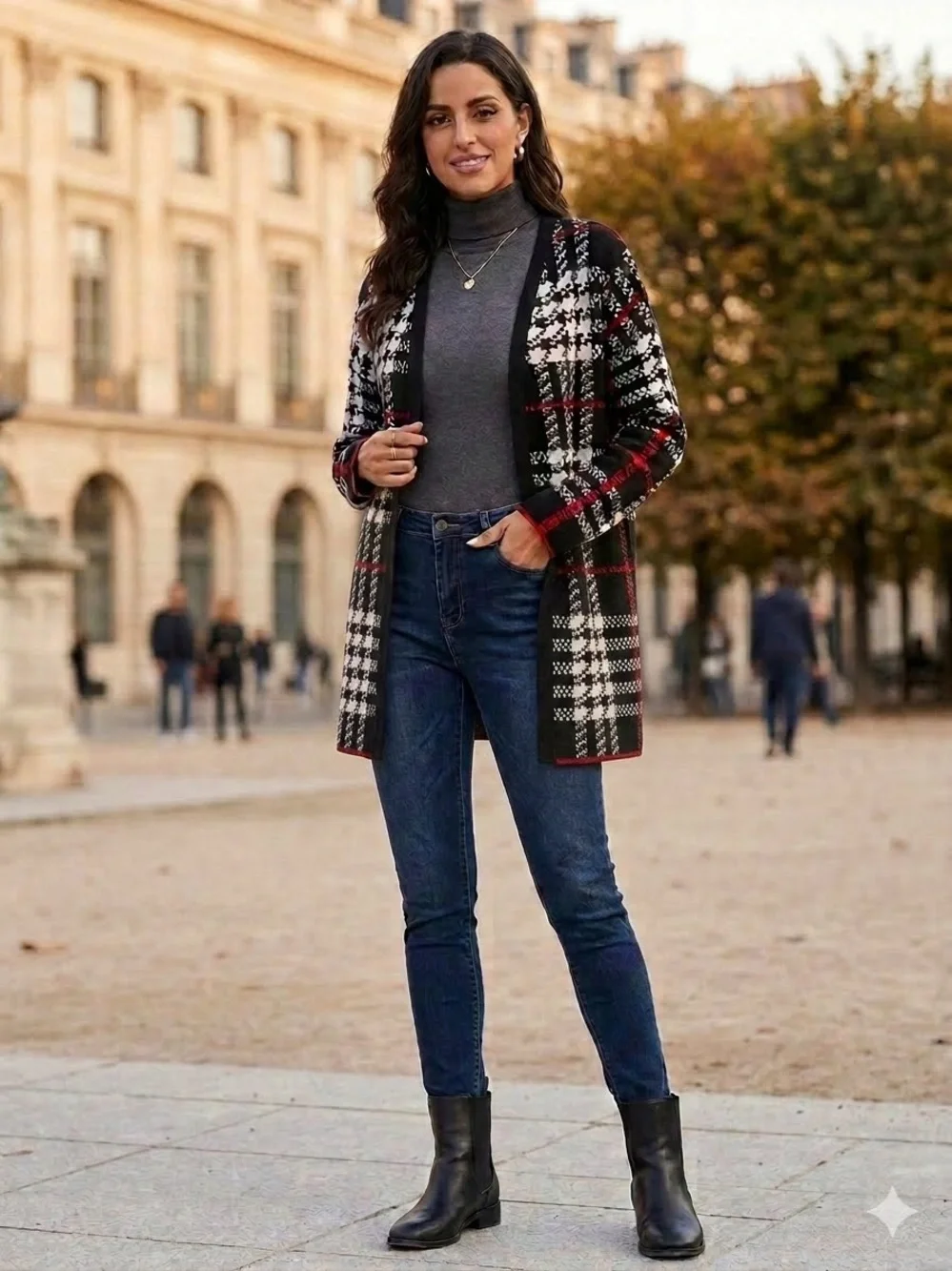 Shein Black, White & Red Plaid Open Cardigan Size XL - Picture 1 of 4